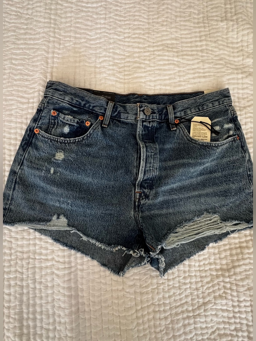 Levi's Distressed Dark Blue Jean Shorts